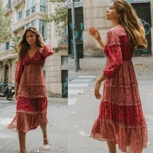 ba&sh Gypsie Rose Pink Floral Cottagecore Midi Bohemian Dress Womens 1 / Small